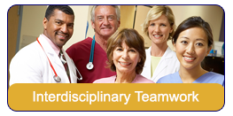 Interdisciplinary Teamwork: Photograph of five health care professionals.