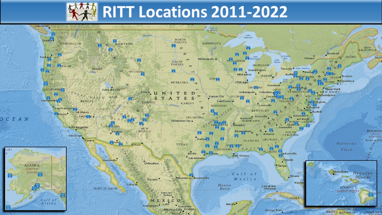 US Map showing RITT training locations from FY11 to FY22